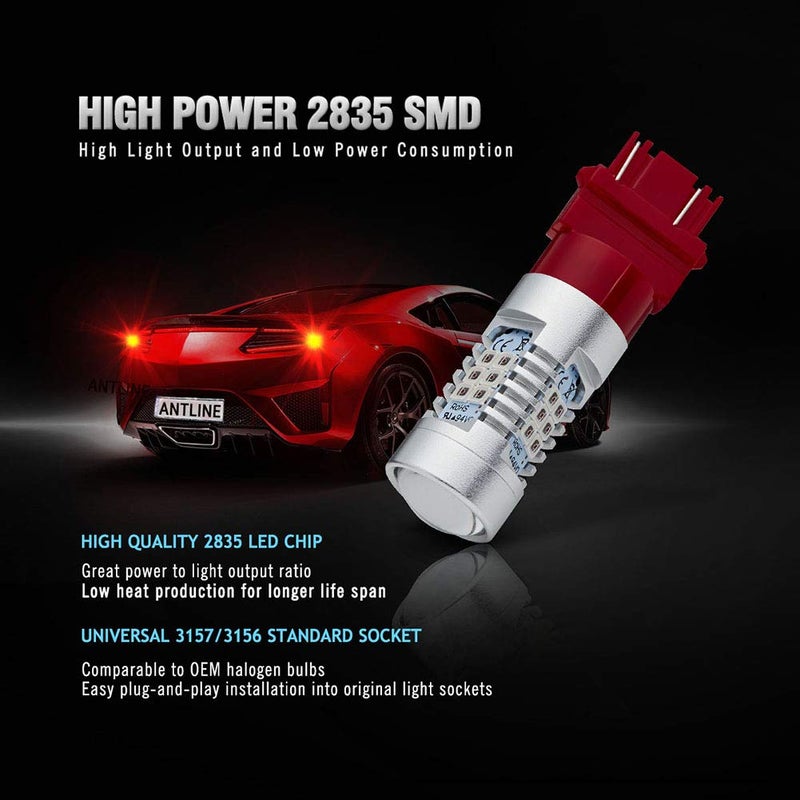 Antline Extremely Bright 3157 3156 3156A 3057 4057 4157 3057LL 3457 3157K 21-SMD 1260 Lumens LED Bulb Replacement Brilliant Red for Car Brake Tail Turn Signal Blinker Lights Bulbs (Pack of 4) - Image 4